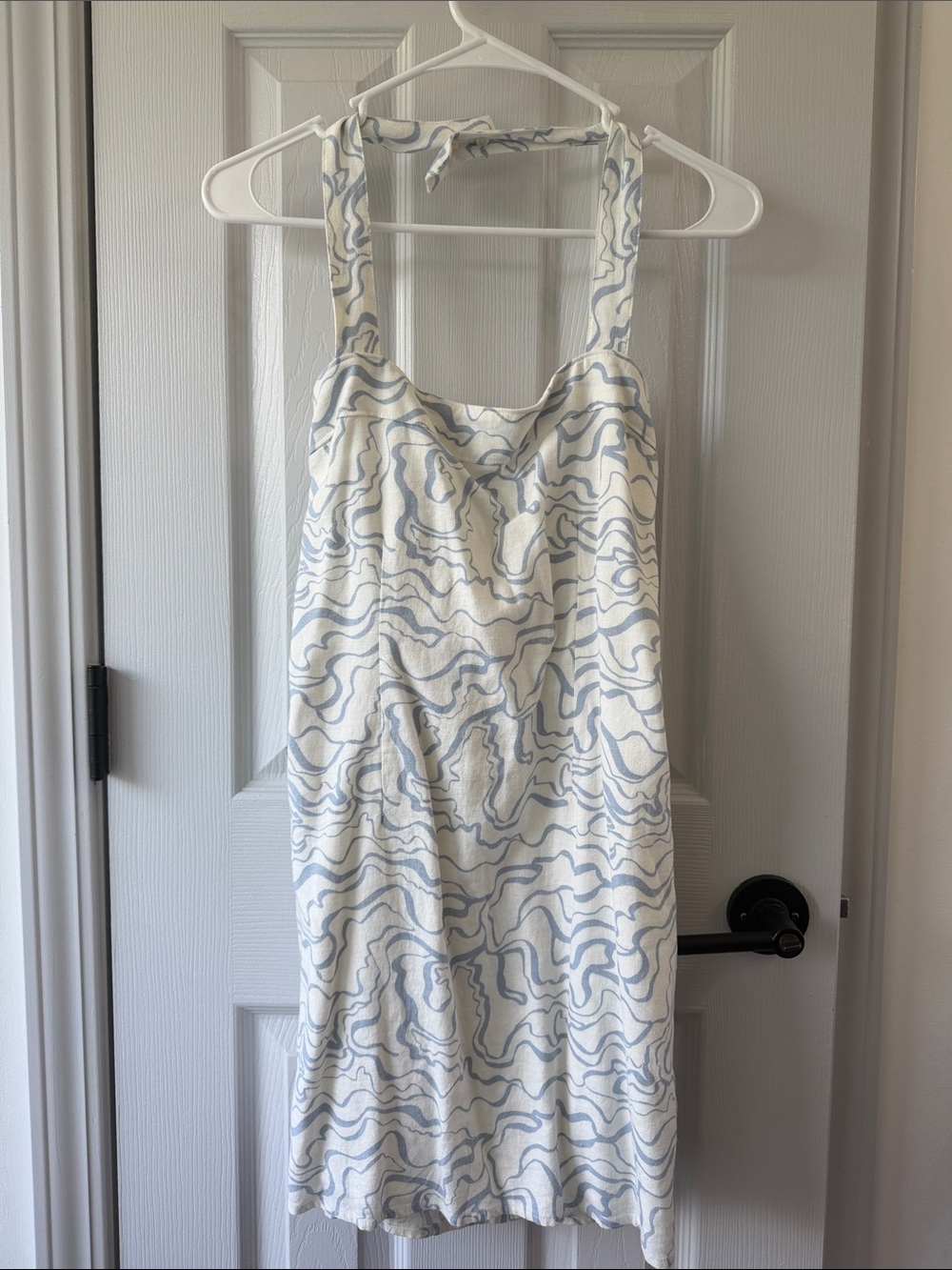 Abercrombie & Fitch White Mini Dress with Light Blue Wave Print
